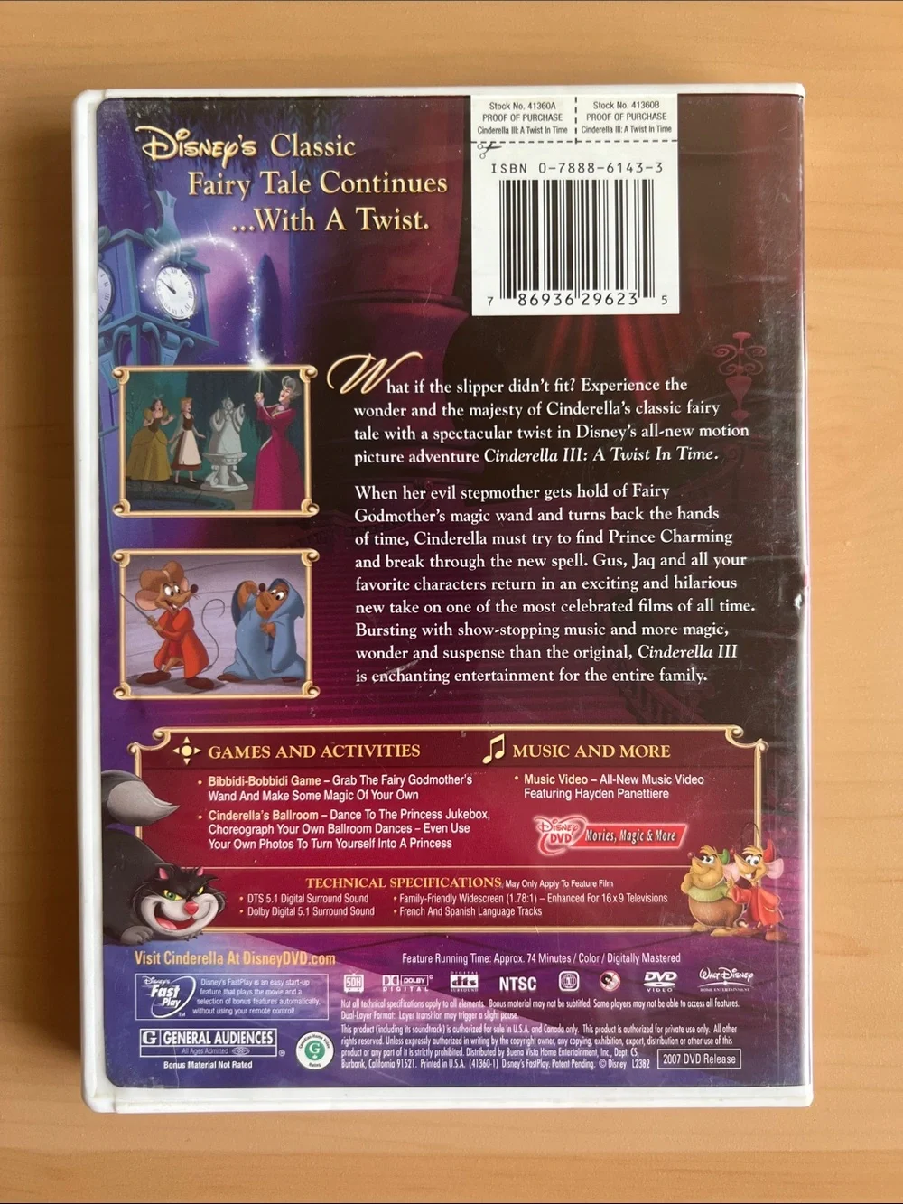 Disney’s Cinderella III DVD — G rated 2007  74 minutes animated movie